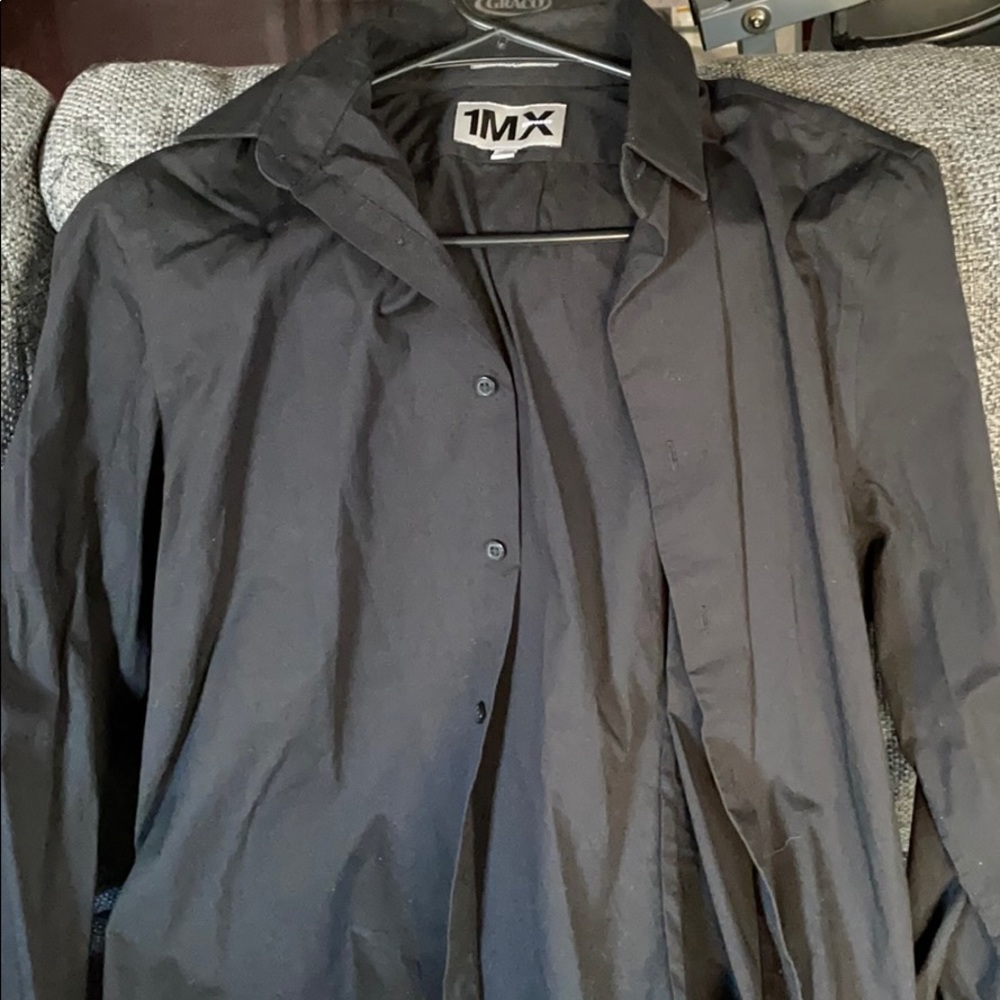 Express 1MX fitted black long sleeve button down